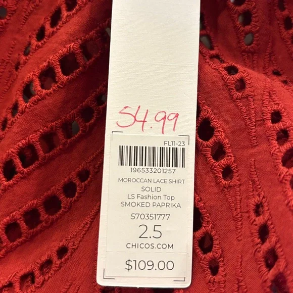 NWT Chico’s Moroccan lace shirt color smoked paprika size 14 (2.5) - Picture 7 of 7
